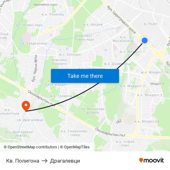 Кв. Полигона to Драгалевци map