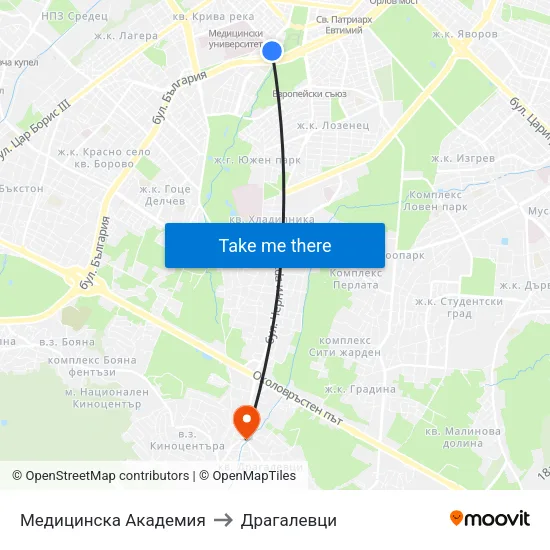 Медицинска Академия to Драгалевци map