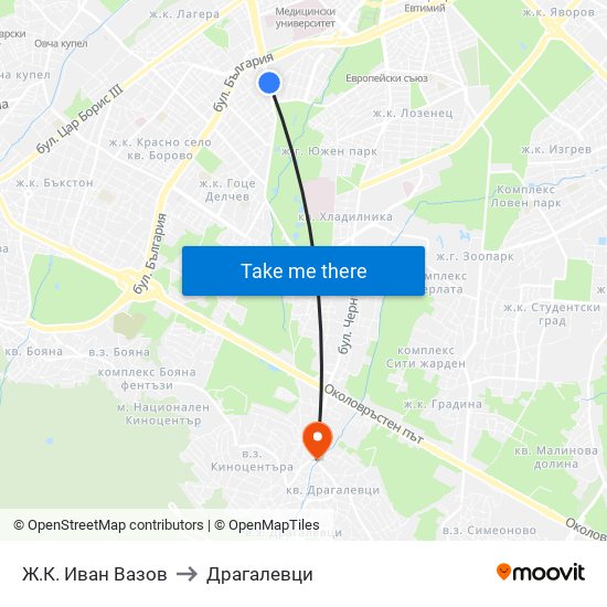 Ж.К. Иван Вазов to Драгалевци map