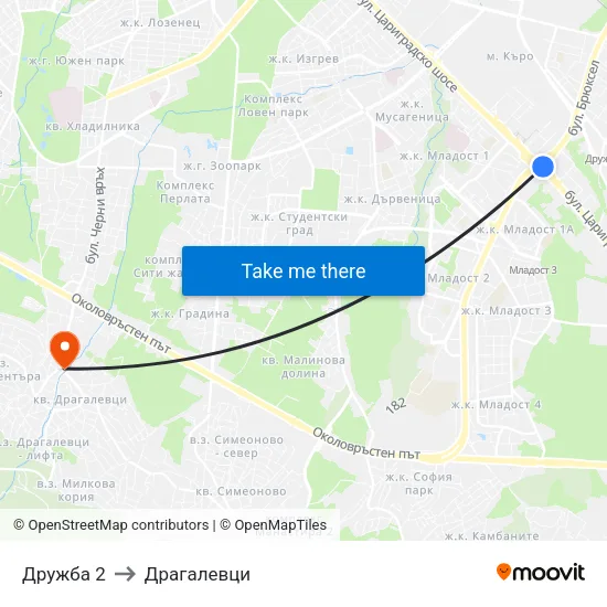 Дружба 2 to Драгалевци map