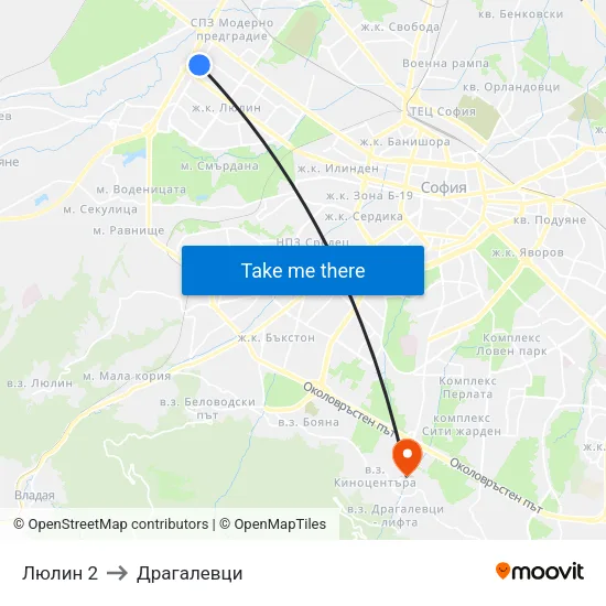 Люлин 2 to Драгалевци map