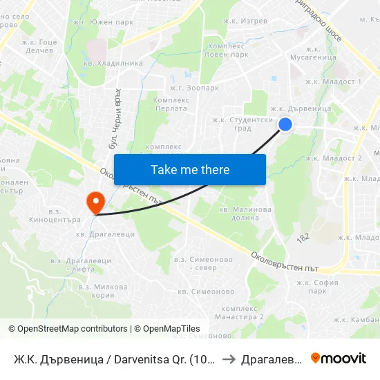 Ж.К. Дървеница / Darvenitsa Qr. (1012) to Драгалевци map