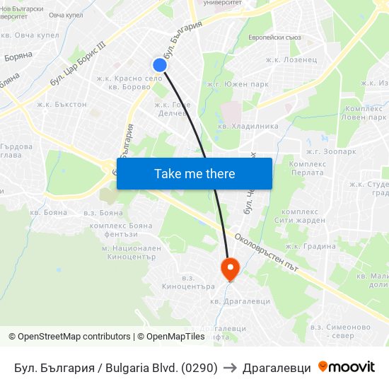 Бул. България / Bulgaria Blvd. (0290) to Драгалевци map