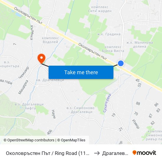 Околовръстен Път / Ring Road (1175) to Драгалевци map