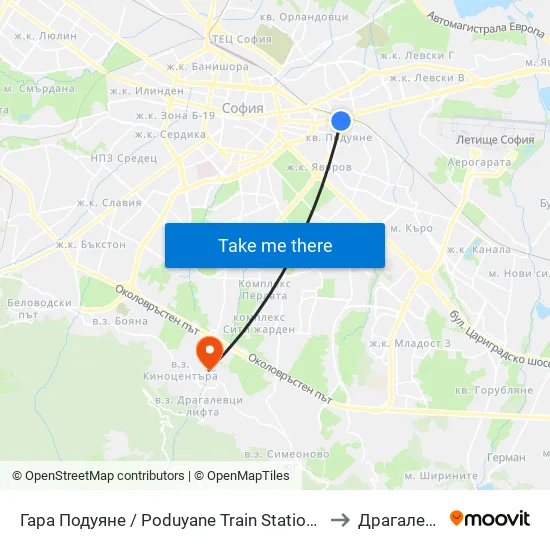 Гара Подуяне / Poduyane Train Station (0466) to Драгалевци map