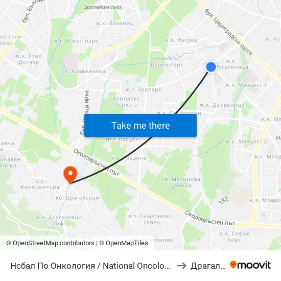 Ⓜ️ Нсбал По Онкология / National Oncology Hospital (0764) to Драгалевци map