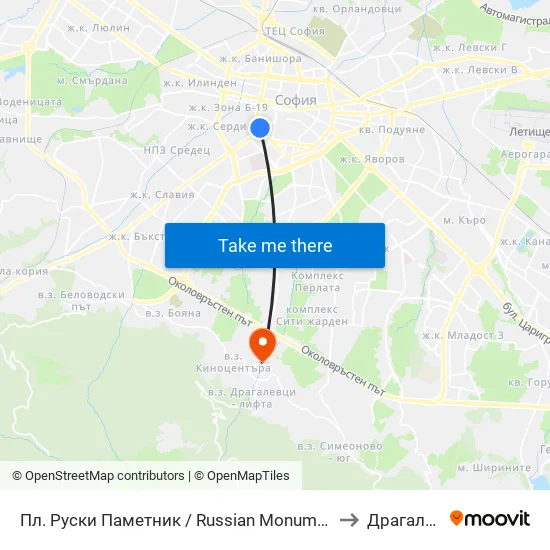 Пл. Руски Паметник / Russian Monument Sq. (1295) to Драгалевци map