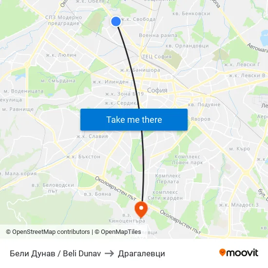 Бели Дунав / Beli Dunav to Драгалевци map
