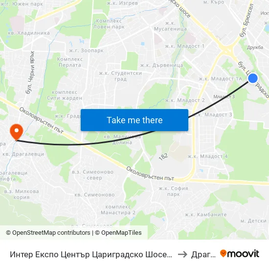 Интер Експо Център Цариградско Шосе / Inter Expo Center – Tsarigradsko Shose to Драгалевци map