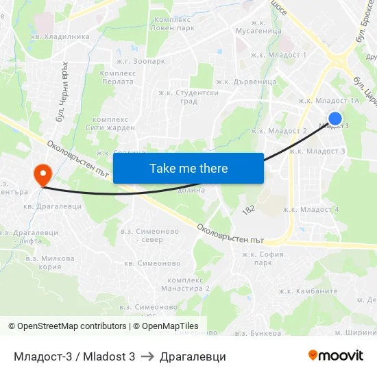 Младост 3 / Mladost 3 to Драгалевци map