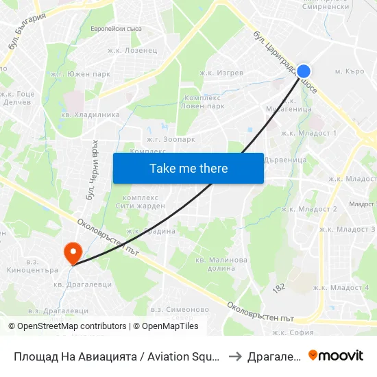 Площад На Авиацията / Aviation Square (1258) to Драгалевци map