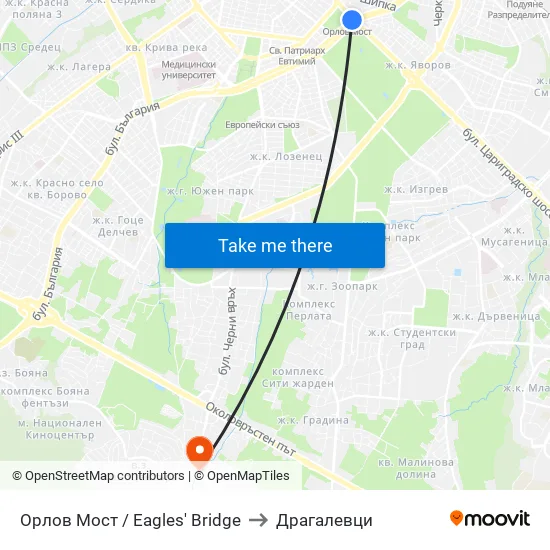 Орлов Мост / Eagles' Bridge to Драгалевци map