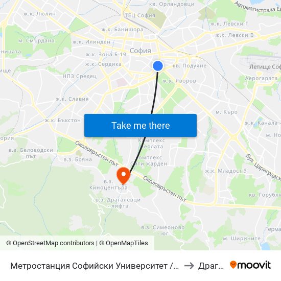 Метростанция Софийски Университет / Sofia University Metro Station (2827) to Драгалевци map