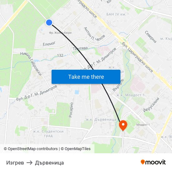 Изгрев to Дървеница map