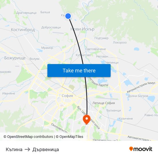 Кътина to Дървеница map