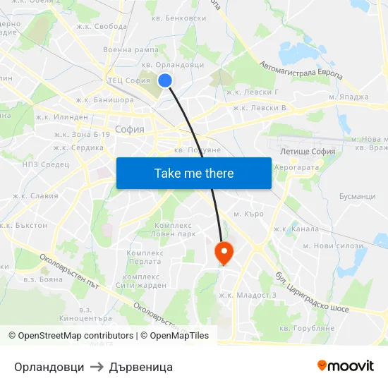 Орландовци to Дървеница map