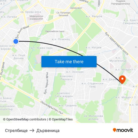 Стрелбище to Дървеница map