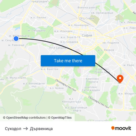 Суходол to Дървеница map