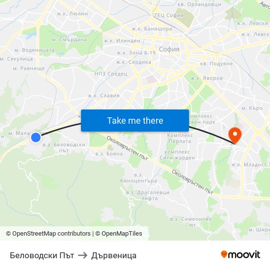 Беловодски Път to Дървеница map