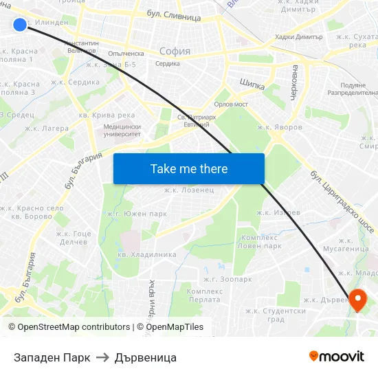 Западен Парк to Дървеница map