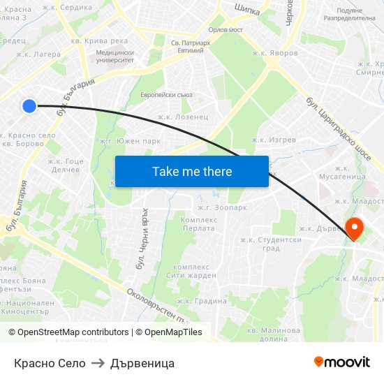 Красно Село to Дървеница map