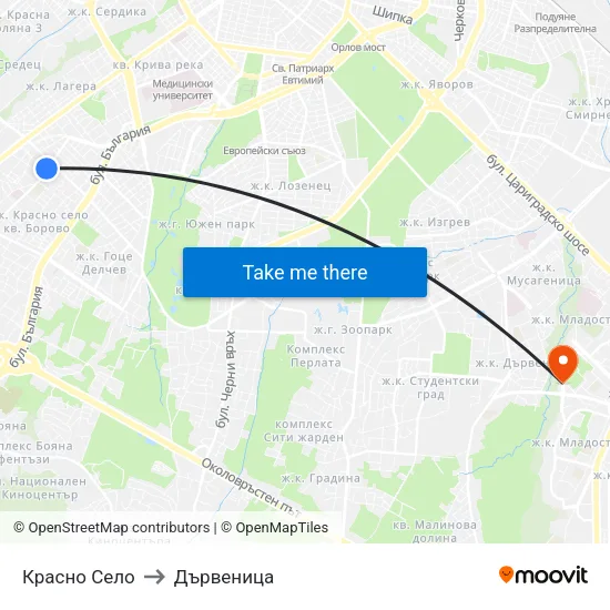 Красно Село to Дървеница map