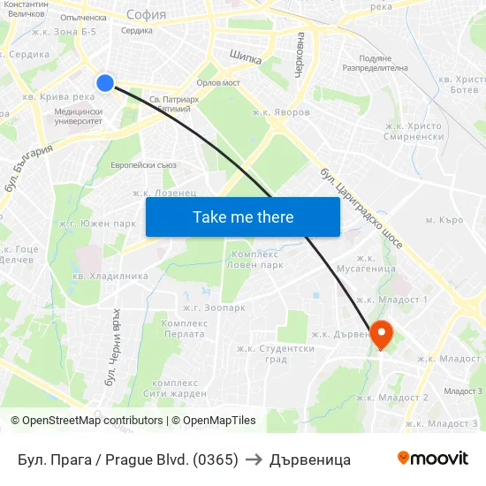 Бул. Прага / Prague Blvd. (0365) to Дървеница map