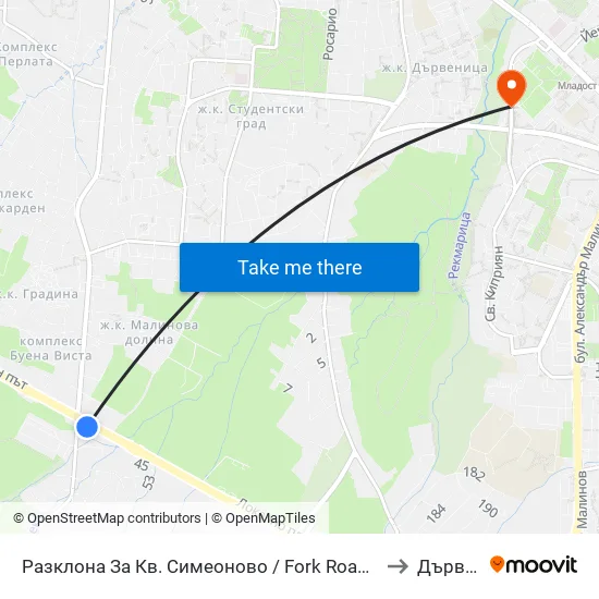 Разклона За Кв. Симеоново / Fork Road To Simeonovo Qr. (1459) to Дървеница map