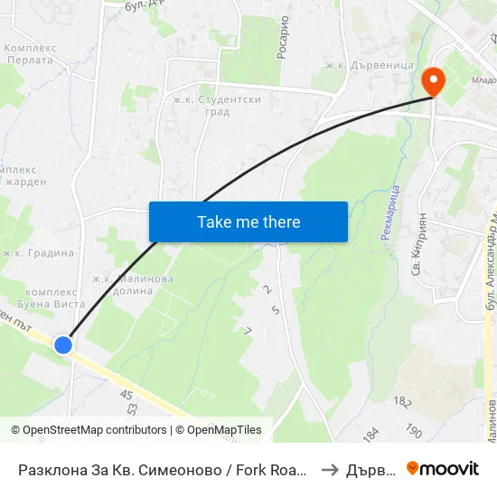 Разклона За Кв. Симеоново / Fork Road To Simeonovo Qr. (1458) to Дървеница map