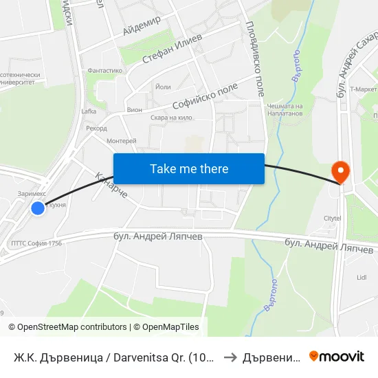 Ж.К. Дървеница / Darvenitsa Qr. (1015) to Дървеница map