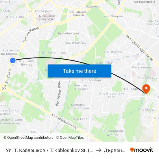 Ул. Т. Каблешков / T. Kableshkov St. (2213) to Дървеница map