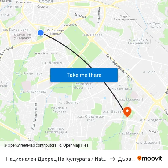 Ⓜ️ Национален Дворец На Културата / National Palace Of Culture (1139) to Дървеница map