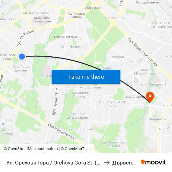 Ул. Орехова Гора / Orehova Gora St. (2089) to Дървеница map