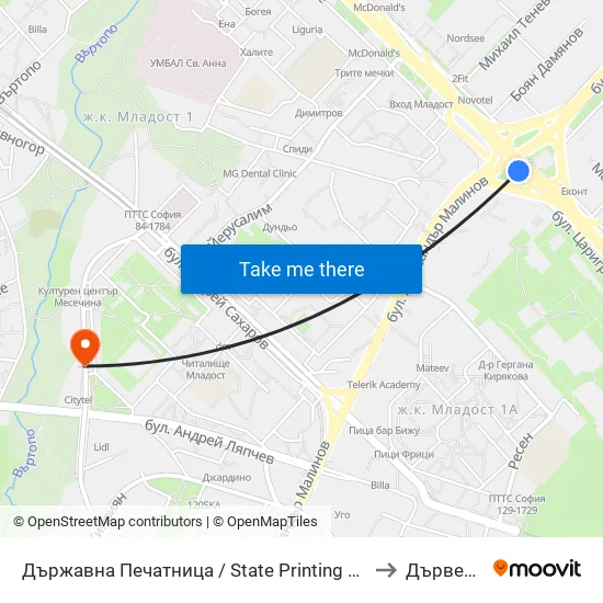 Държавна Печатница / State Printing House (0554) to Дървеница map