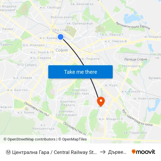 Ⓜ️ Централна Гара / Central Railway Station (1327) to Дървеница map