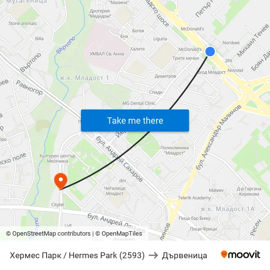 Хермес Парк / Hermes Park (2593) to Дървеница map