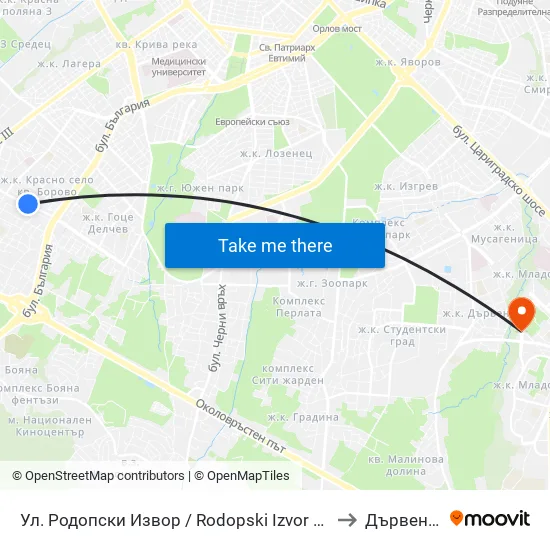 Ул. Родопски Извор / Rodopski Izvor St. (2730) to Дървеница map