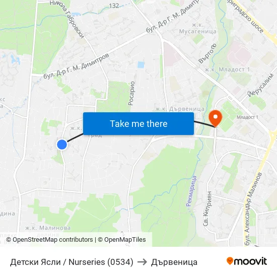 Детски Ясли / Nurseries (0534) to Дървеница map