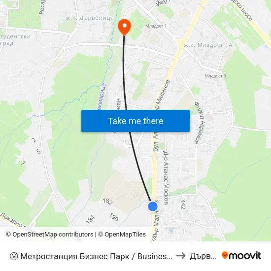 Ⓜ️ Метростанция Бизнес Парк / Business Park Metro Station (2490) to Дървеница map