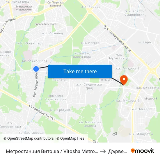 Ⓜ️ Метростанция Витоша / Vitosha Metro Station (2756) to Дървеница map