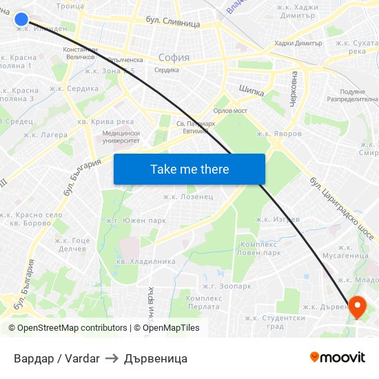 Вардар / Vardar to Дървеница map