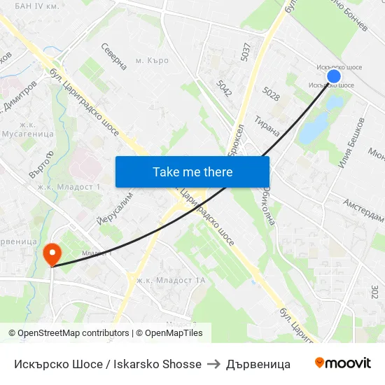 Искърско Шосе / Iskarsko Shose to Дървеница map