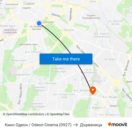 Ⓜ️ Кино Одеон / Odeon Cinema (0927) to Дървеница map