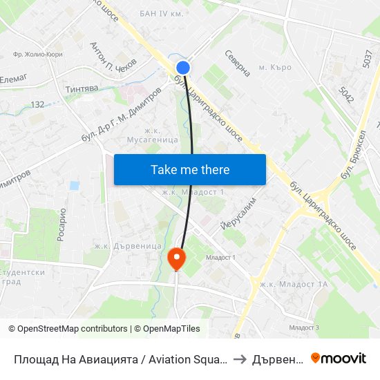 Площад На Авиацията / Aviation Square (1258) to Дървеница map