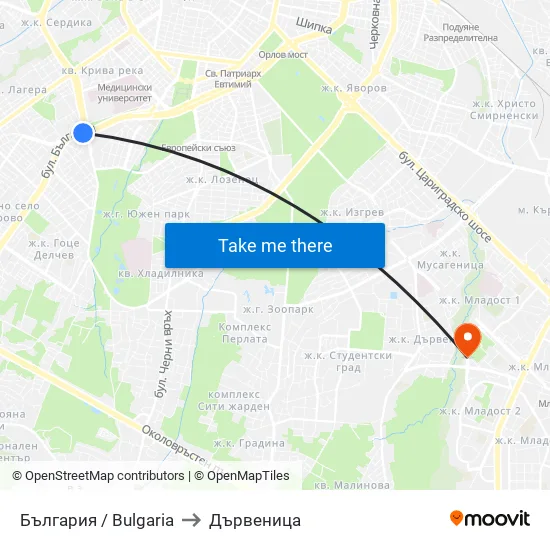 България / Bulgaria to Дървеница map