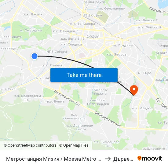 Ⓜ️ Метростанция Мизия / Moesia Metro Station (6089) to Дървеница map