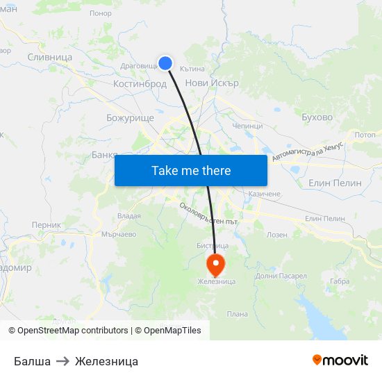 Балша to Железница map