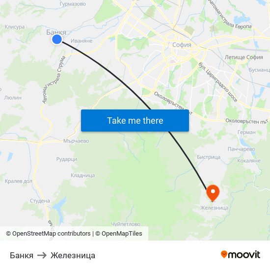 Банкя to Железница map