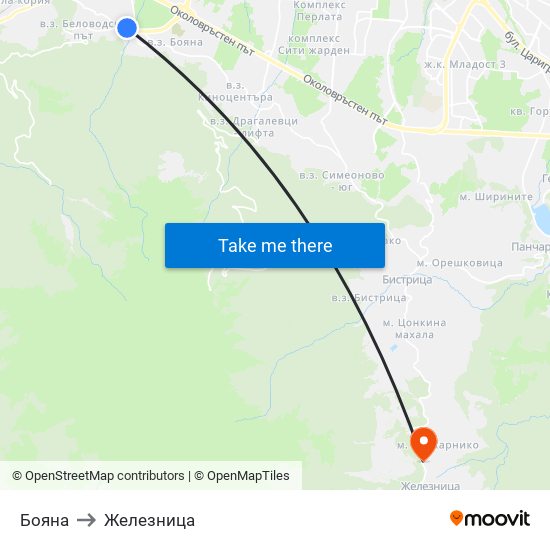 Бояна to Железница map