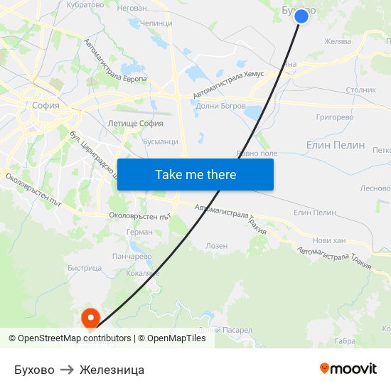 Бухово to Железница map